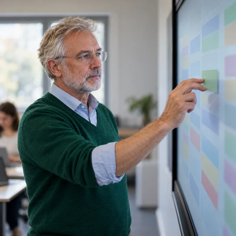 Deputy head moving a block in the timetable on an interactive display