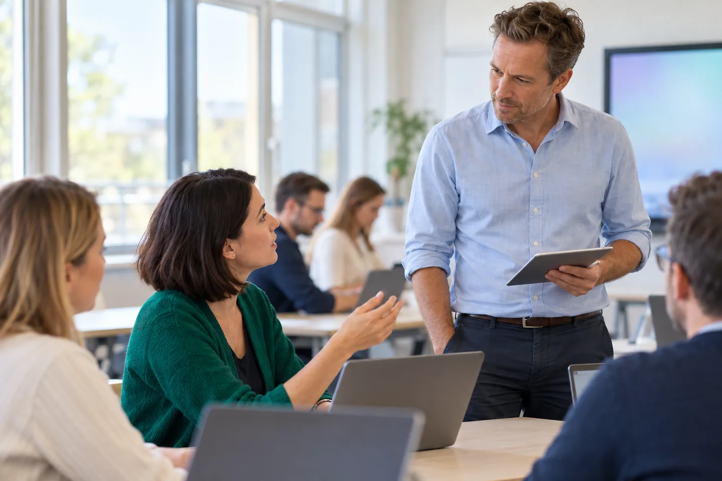 Teacher asking the trainer a question during a training session